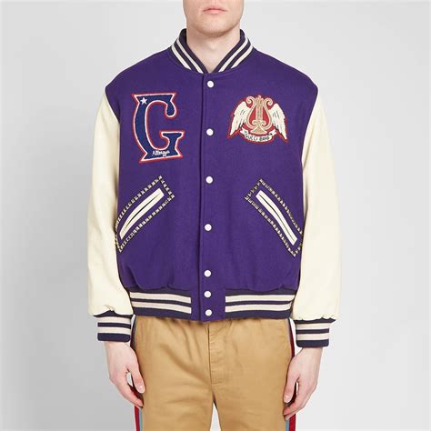 purple gucci varsity jacket|men's navy gucci jacket.